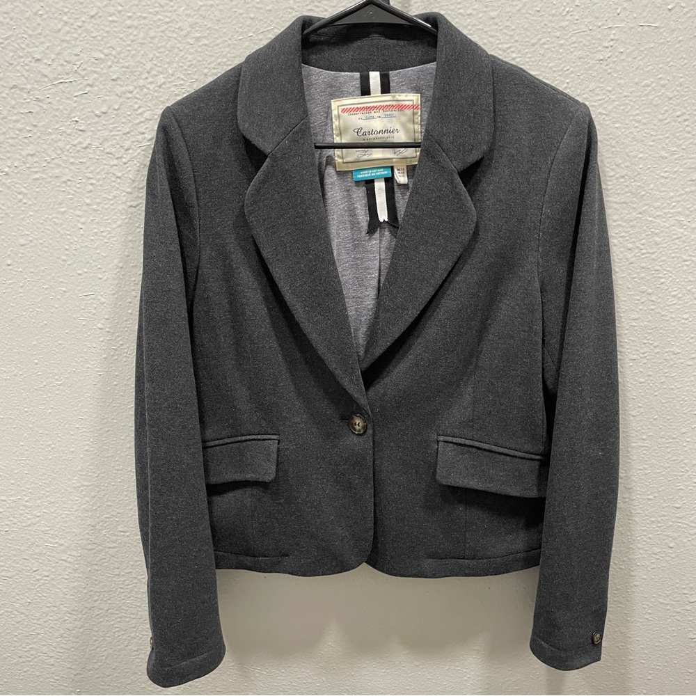 Cartonnier Anthropologie Charcoal WomensOne Button Long Sleeve Blazer Size 8